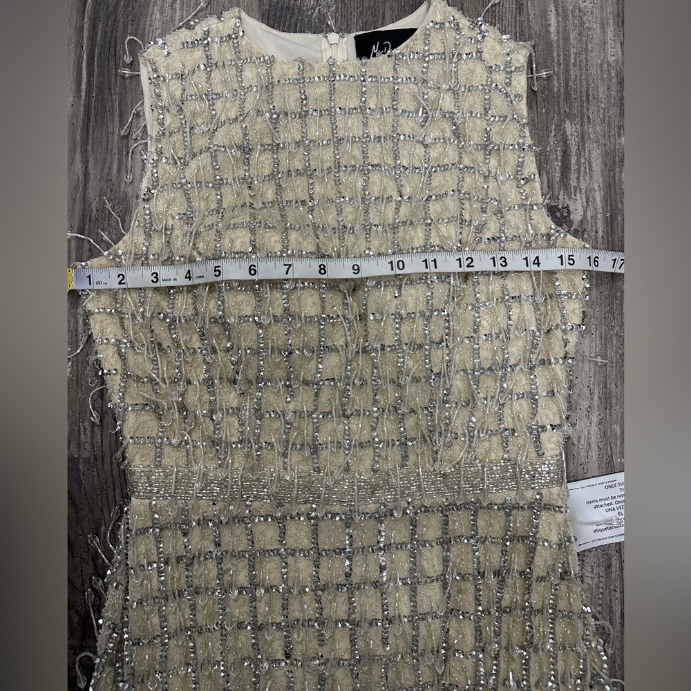 NWT Mac Duggal Beaded Fringe Sheath Midi Dress Size 4 - Picture 5 of 10